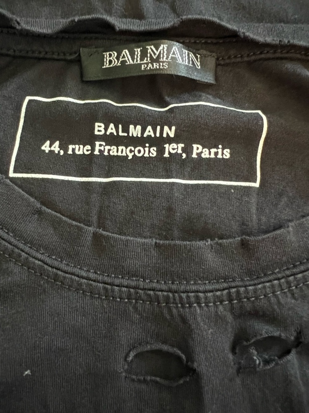 Balmain Black Distressed Logo Short-Sleeve Tee size small - Picture 5 of 10